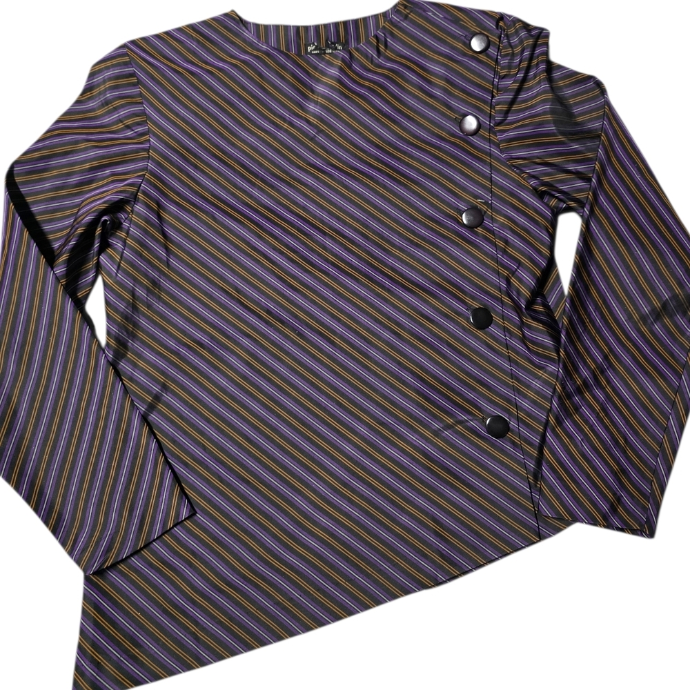 ​VTG Pierre Cardin Paris New‎ York Asymmetrical Stripe Blouse Sz 10 70s 80s Mod